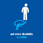 A figure casting a shadow in the shape of the international symbol of disability. The text reads: not every disability is visible.