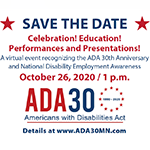 ADA 30 and National Disability Employment Awareness Month flyer. Refer to accompanying post for details.
