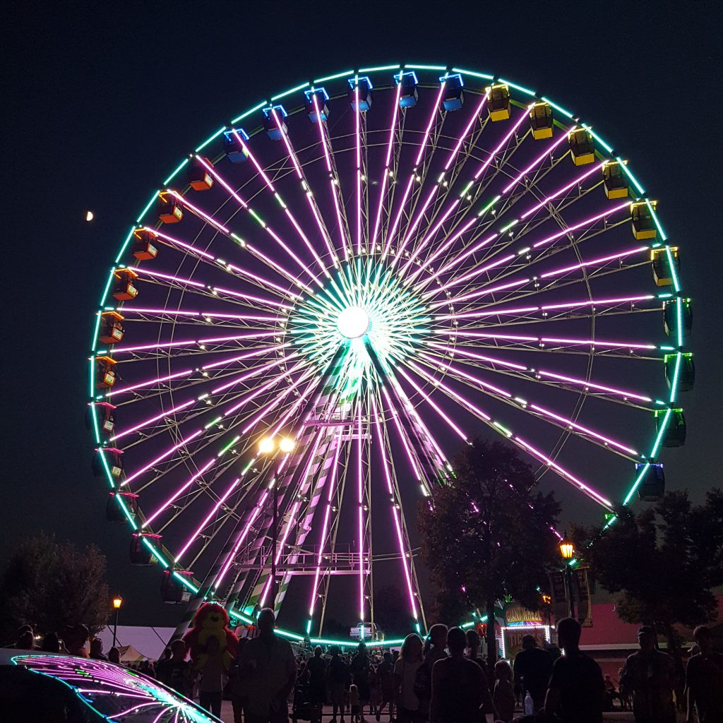 Ferris Wheel at the Minnesota State Fair lit up at night