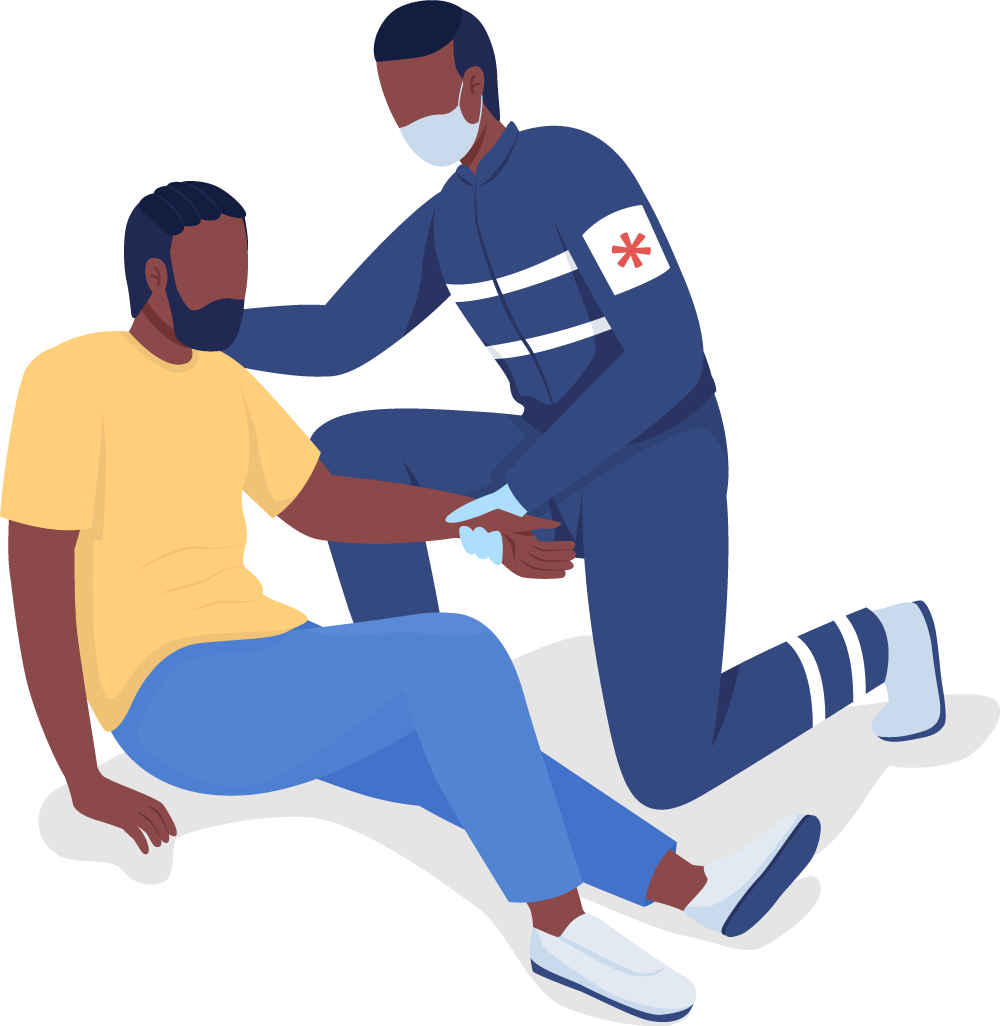 Paramedic tending to an injured man.